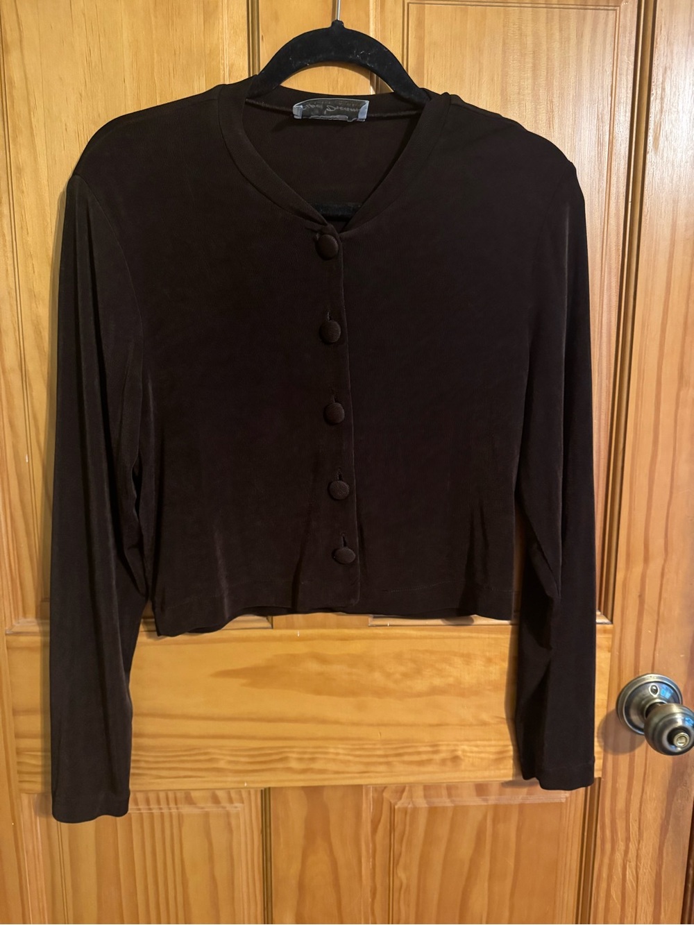 Low maintenance chocolate brown vintage button up cardigan with covered buttons